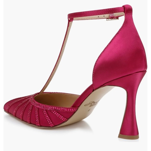 Jewel Badgley Mischka Mayra Fuchsia Pink Satin Crystal T-Strap Pumps Womens 6 - Picture 2 of 12